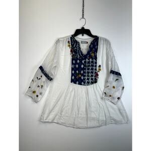 Firefly Blouse Women’s Medium White Long Sleeve Rayon Cotton Blend